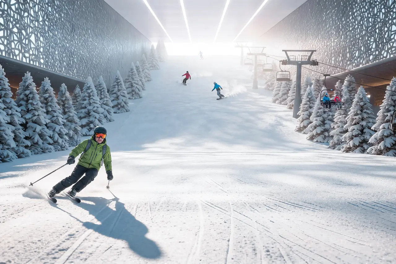 Skier on the indoor ski slope at Abu Dhabi Mira Hills